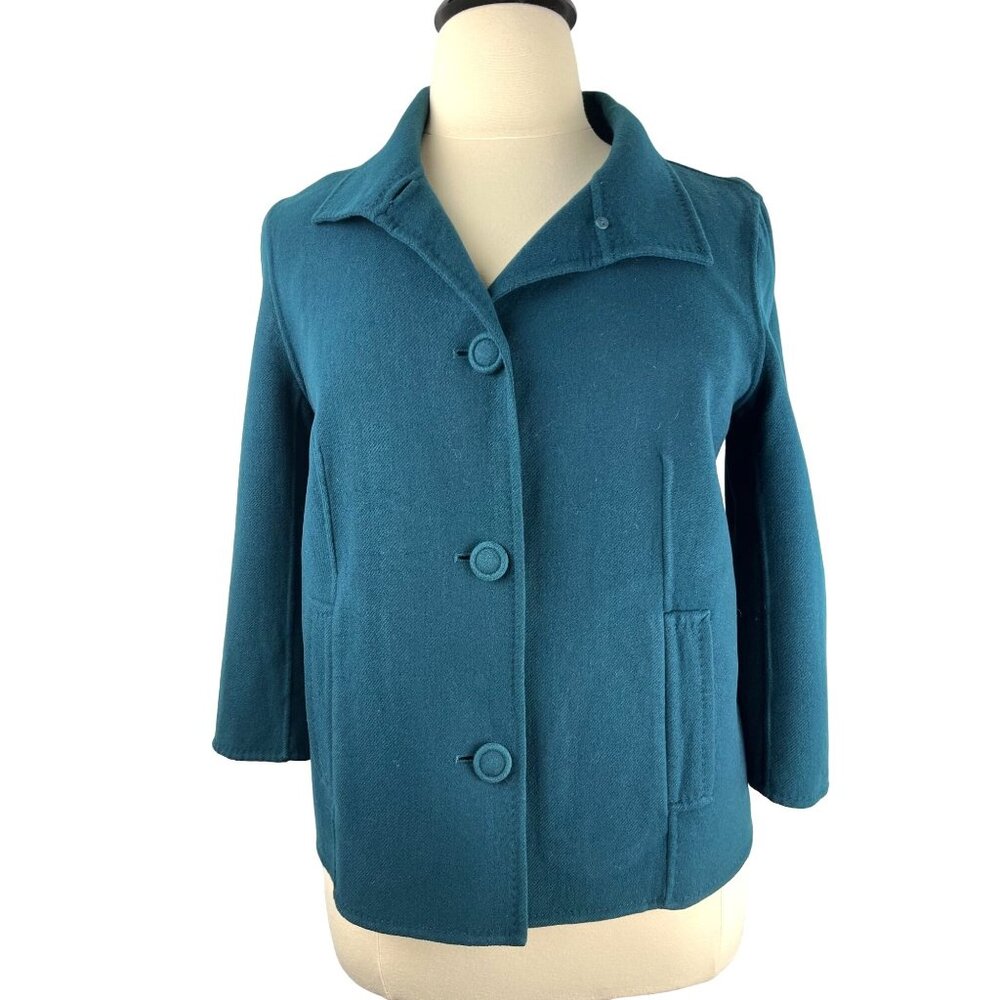 Classic Career Teal Green Talbots Cropped Wool Knit Shacket, Women's Size 16